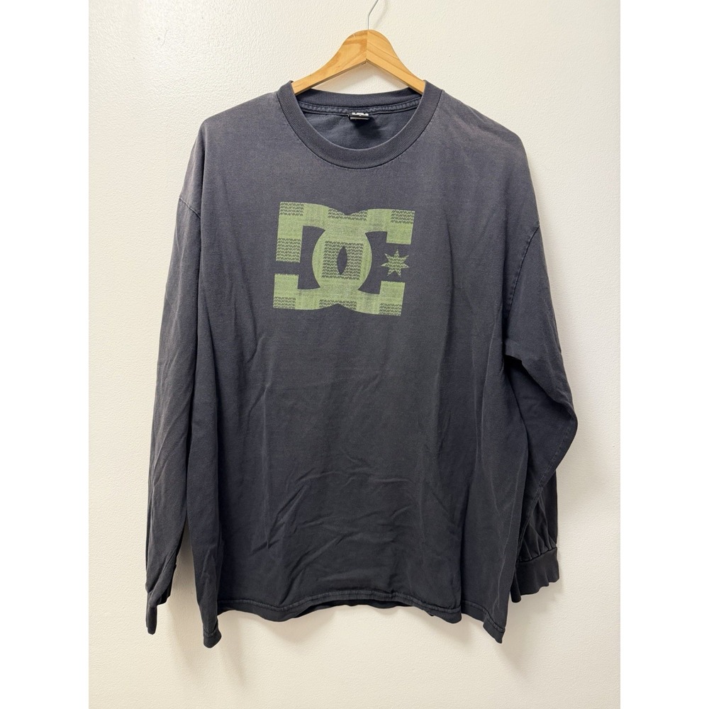 VTG 90s DC Shoes Skateboarding Black Long Sleeve T Shirt Men's XL OG Logo Grunge